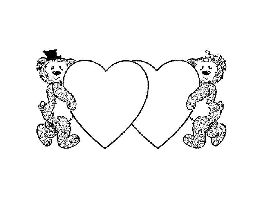 Coloring Bears with hearts. Category Valentines day. Tags:  Valentines day, love, heart, Teddy bear.