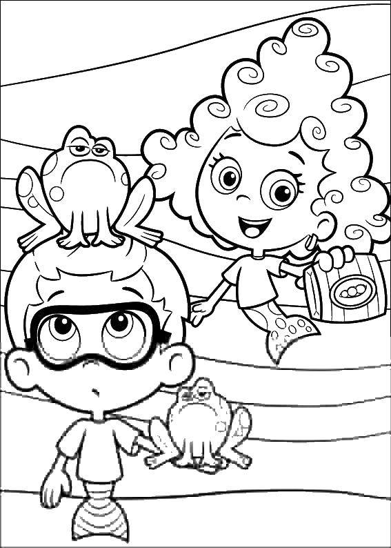 Coloring Molly and the frog. Category cartoons. Tags:  Molly, mermaid, boy, frog.