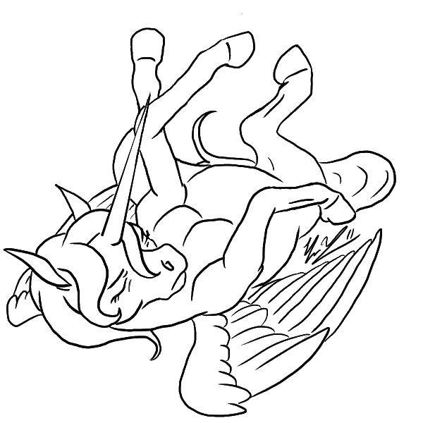 Название: Раскраска Пегас с рогом. Категория: раскраски. Теги: пегас, конь, крылья.