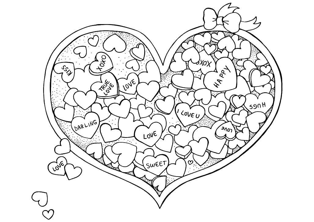 Coloring Hearts with wishes. Category Valentines day. Tags:  Valentines day, love, heart.