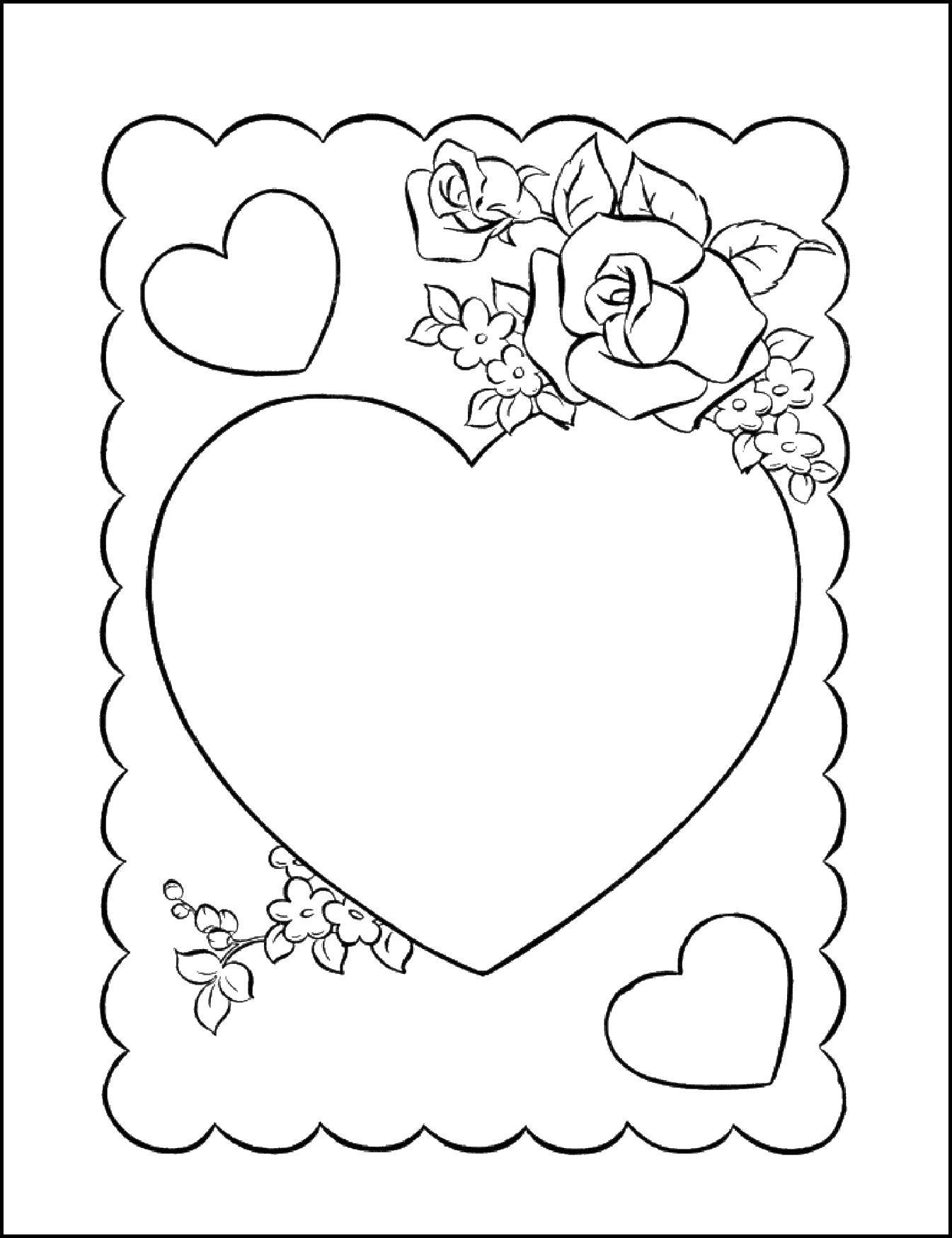 Coloring Heart with flowers. Category Valentines day. Tags:  Valentines day, love, heart.