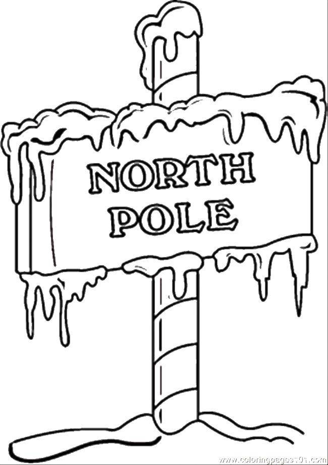 Название: Раскраска Северный полюс. Категория: раскраски. Теги: северный полюс, табличка, снег.