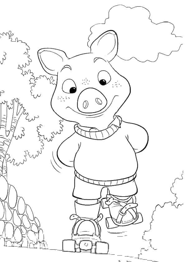 Название: Раскраска Свинка на роликах. Категория: мультики. Теги: свинка, свитер, ролики.