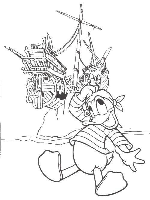 Coloring Duck and ship. Category cartoons. Tags:  duck, ship, sailor.