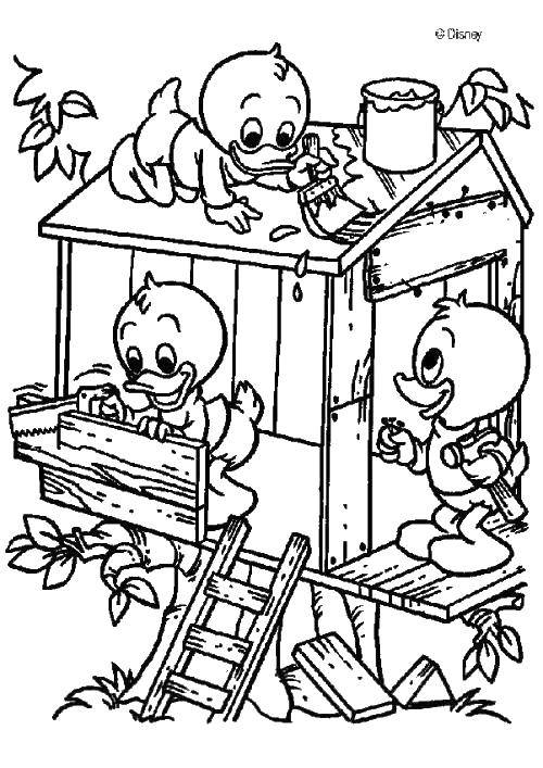 Coloring Ducklings will creat house. Category cartoons. Tags:  ducklings, house, paint, brushes, hammer.