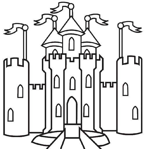Название: Раскраска Величественный замок с флагами. Категория: замки. Теги: Замок.