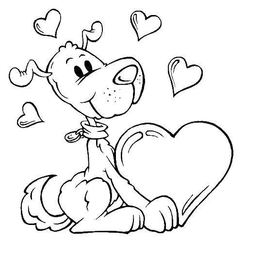 Название: Раскраска Влюбленный песик с сердечками. Категория: день святого валентина. Теги: День Святого Валентина, любовь, сердце, собака.