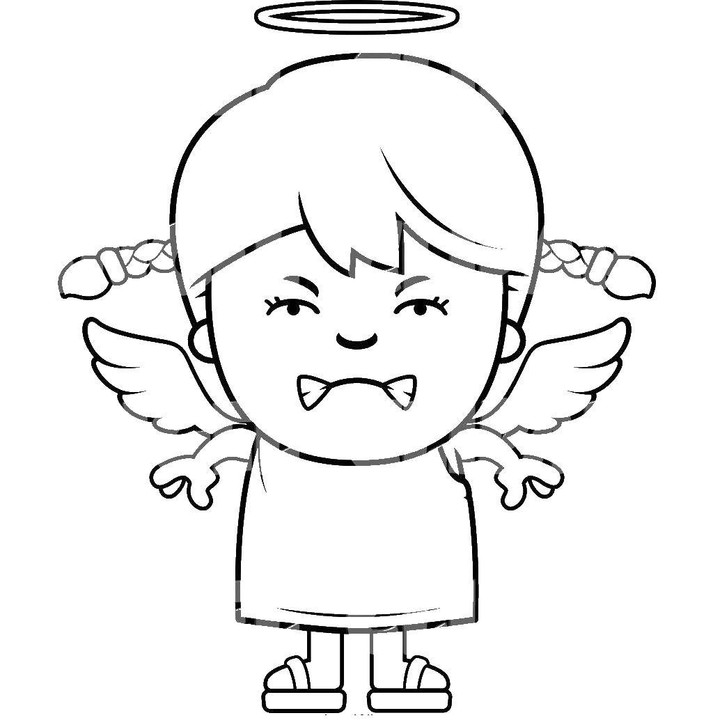 Название: Раскраска Ангел с косичками. Категория: Контуры ангела для вырезания. Теги: ангел, .