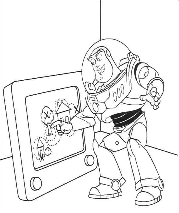 Coloring Baz Lightyear and tablet. Category toy story. Tags:  Buzz Lightyear, toy tablet.