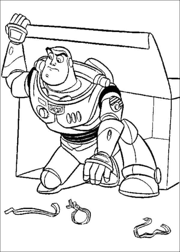Coloring Buzz Lightyear in a box. Category toy story. Tags:  Buzz Lightyear, toy box.