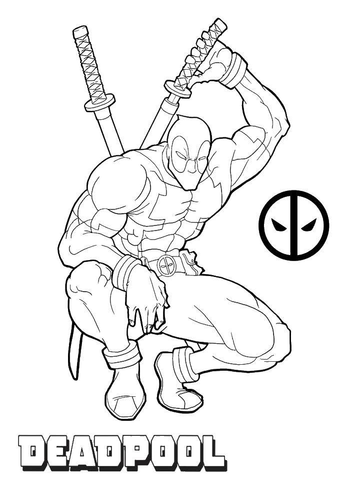 Coloring Deadpool and his icon. Category deadpool. Tags:  deadpool, gun, mask.