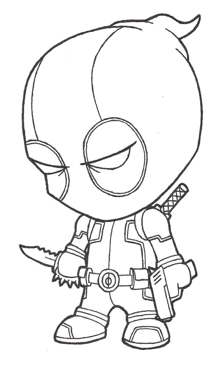 Coloring Deadpool little. Category deadpool. Tags:  deadpool, gun, mask.