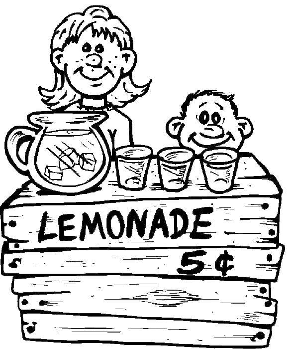 Название: Раскраска Дети продают лимонад. Категория: дети. Теги: Дети, игра, лимонад, веселье.