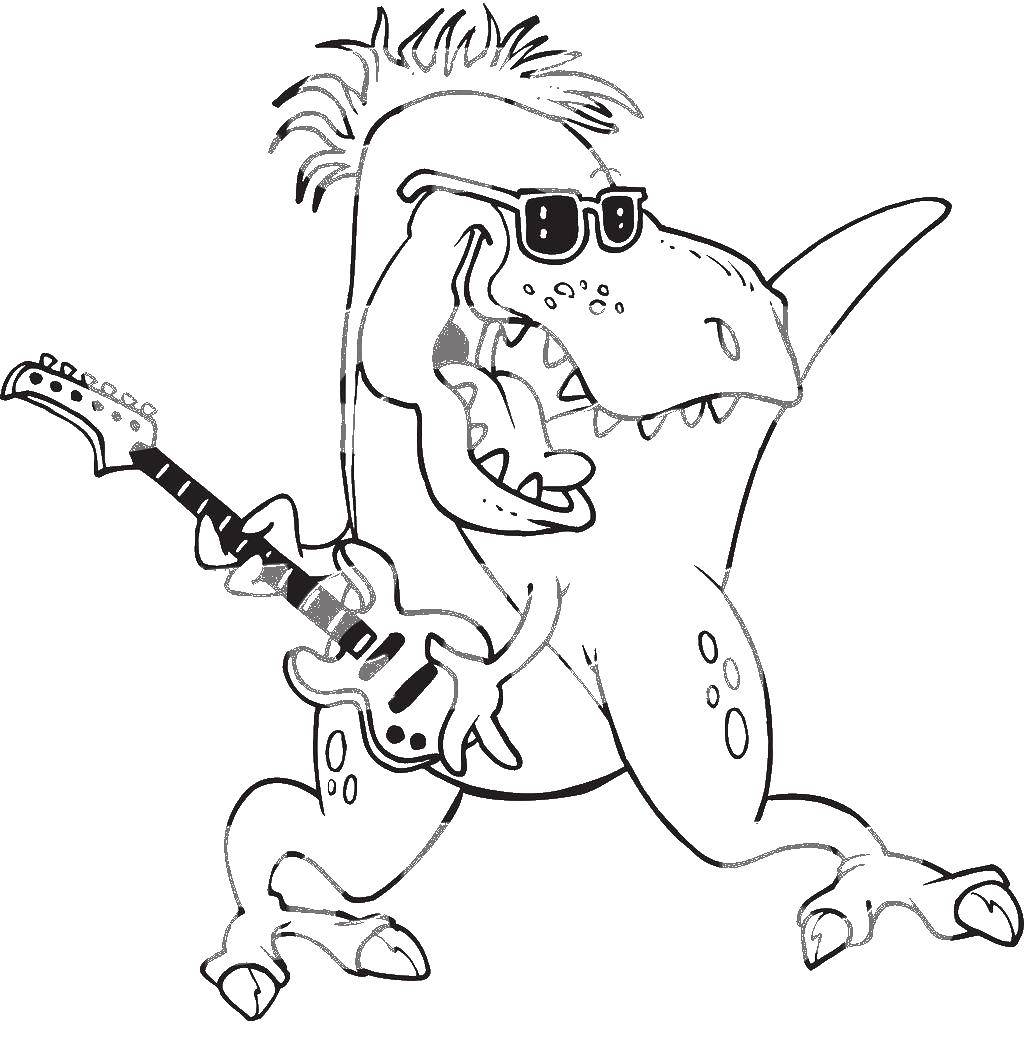Название: Раскраска Динозавр играет на гитаре. Категория: Электрогитара. Теги: динозавр, гитара.