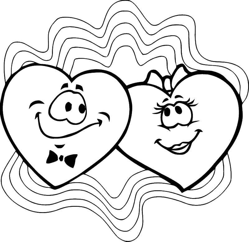 Coloring Two lovers hearts. Category Valentines day. Tags:  Valentines day, love, heart.