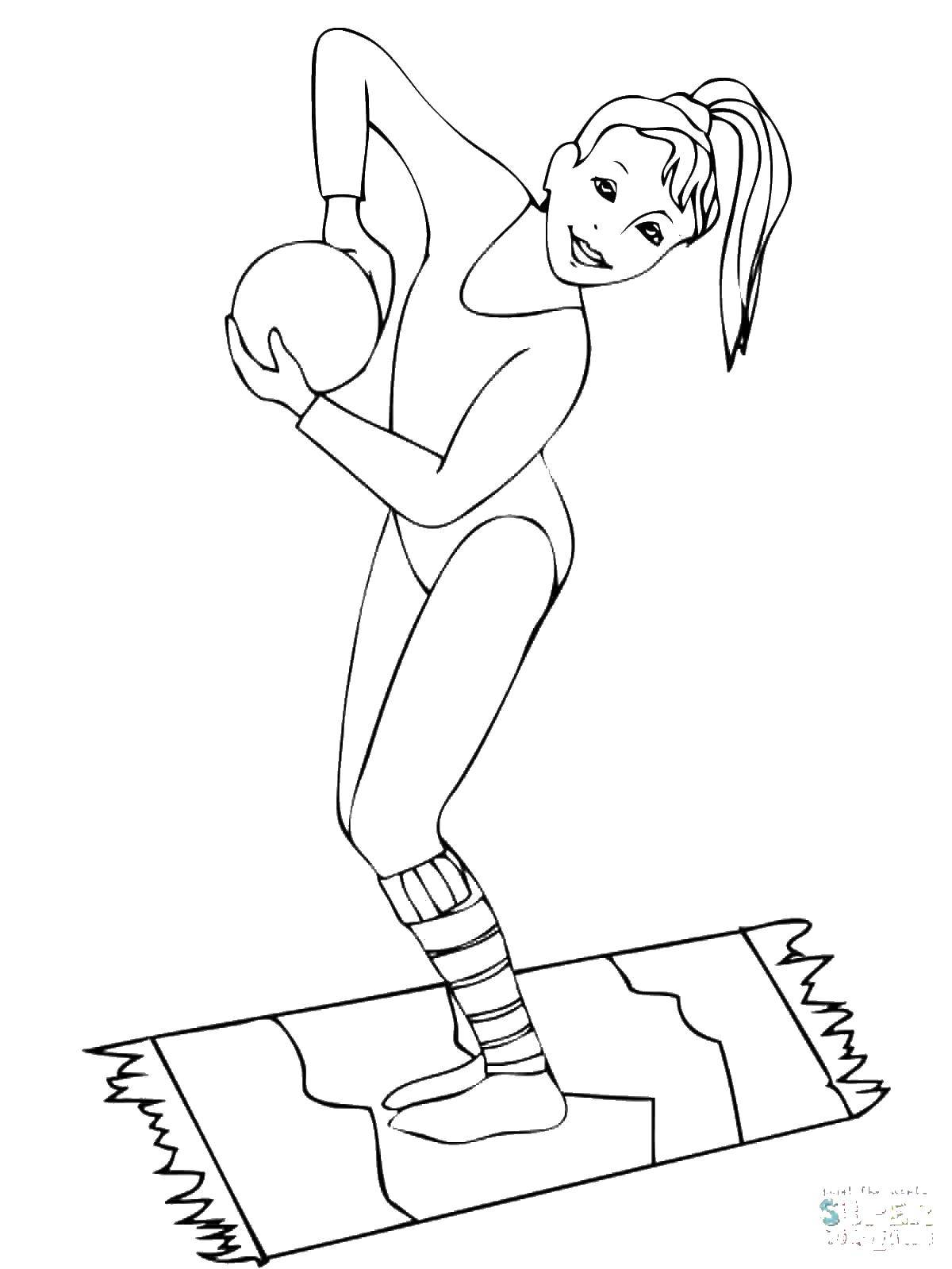 Coloring The gymnast and the ball. Category gymnastics. Tags:  gymnast, ball.