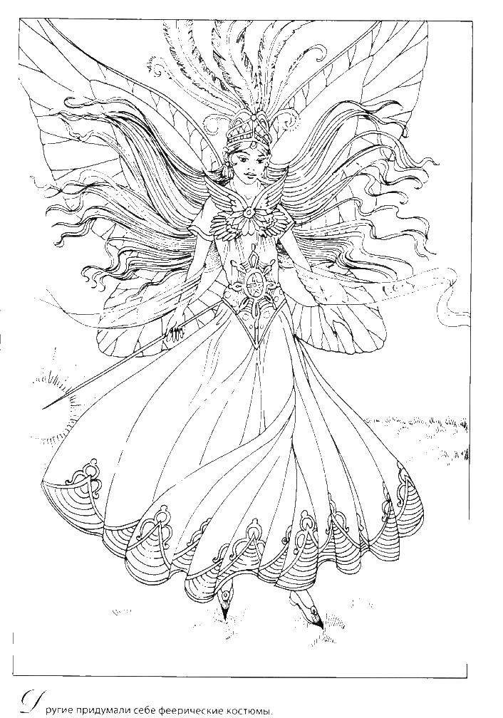 Coloring Costume Queen of the fairies. Category fairies. Tags:  fairies.