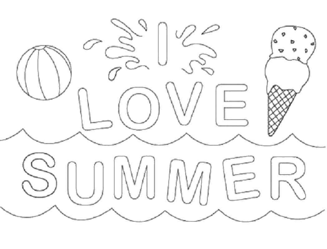 Coloring I love summer. Category Summer fun. Tags:  Summer, beach, vacation, fun, children.