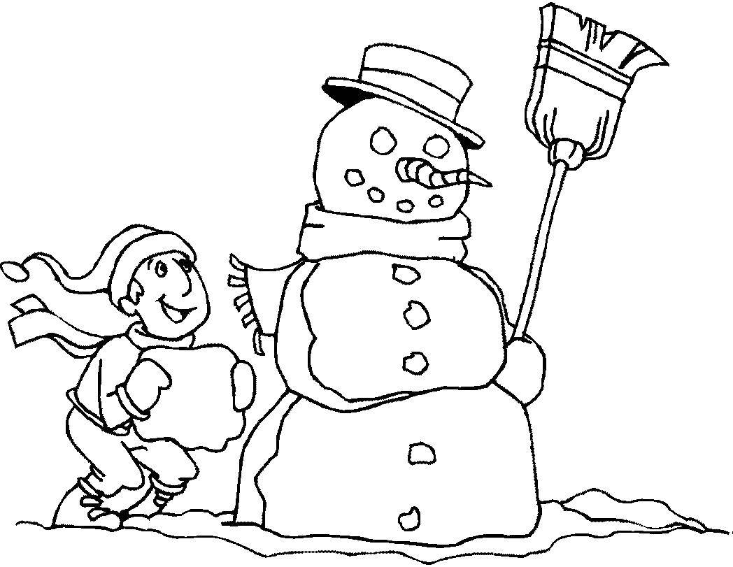 Coloring The boy makes a snowman. Category winter activities. Tags:  boy, snowman, snow.