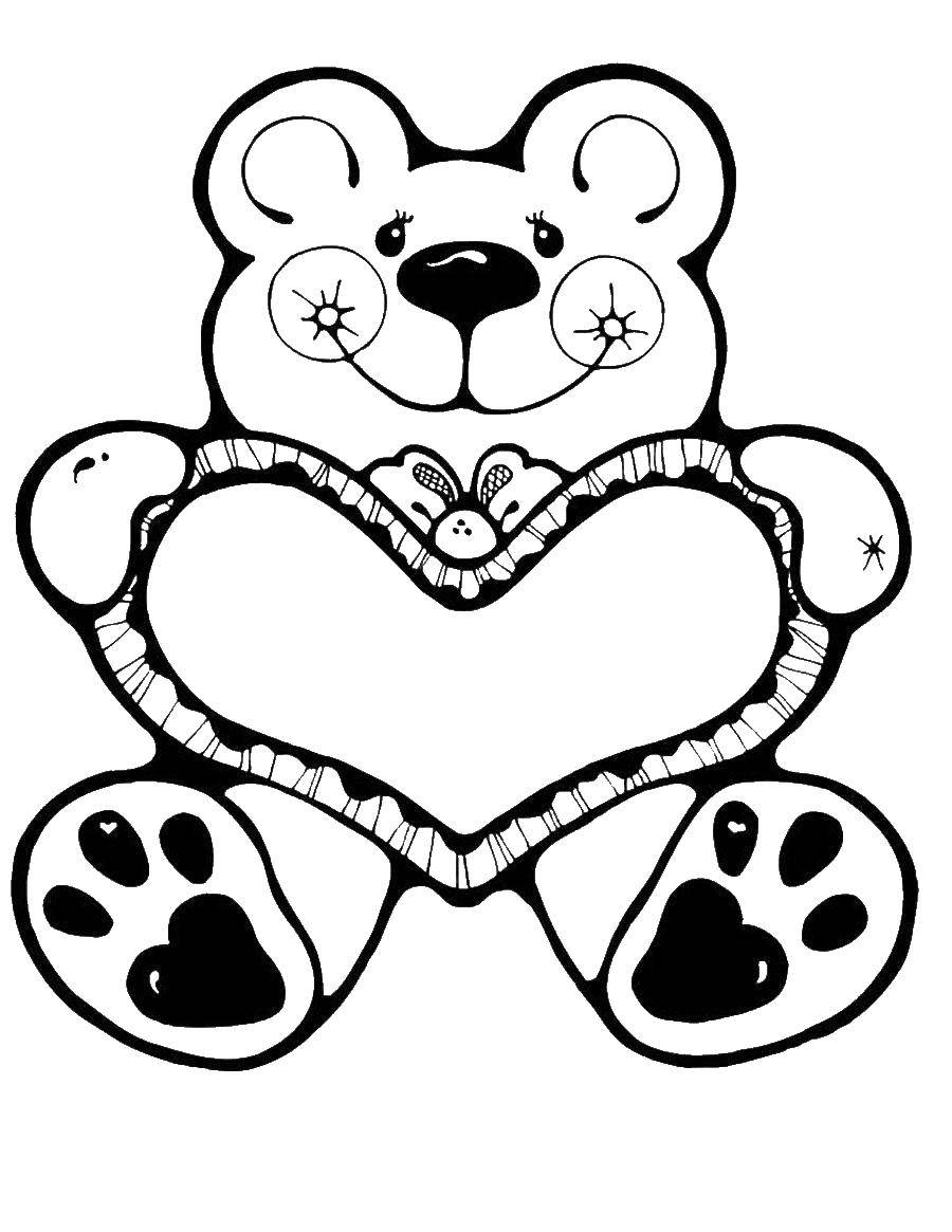 Coloring Bear with heart. Category Valentines day. Tags:  Valentines day, love, heart, Teddy bear.