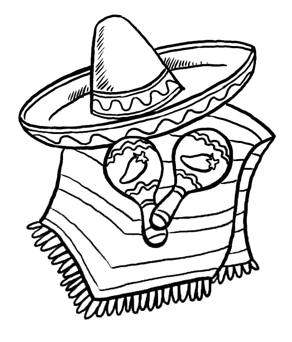 Название: Раскраска Мексиканская шляпа и шарф. Категория: мексика. Теги: мексика, шляпа.