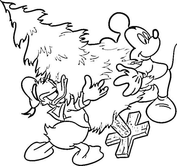 Coloring Mickey and Scrooge bear tree. Category Christmas. Tags:  Scrooge, Mickey, the Christmas tree.