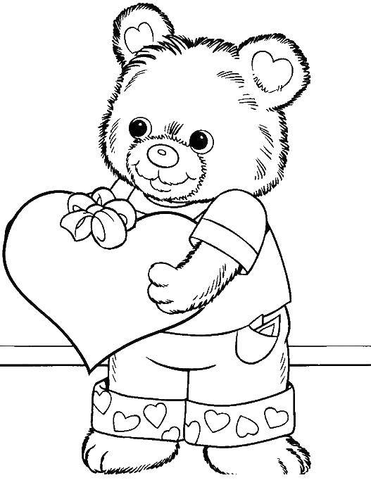 Название: Раскраска Мишка держит сердечко. Категория: день святого валентина. Теги: День Святого Валентина, любовь, сердце, мишки.