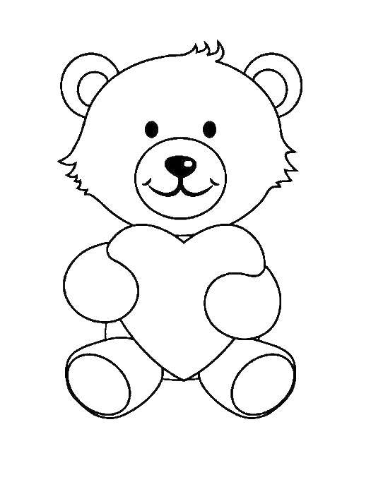 Coloring Teddy bear holding a heart. Category Valentines day. Tags:  Valentines day, love, heart, bear.