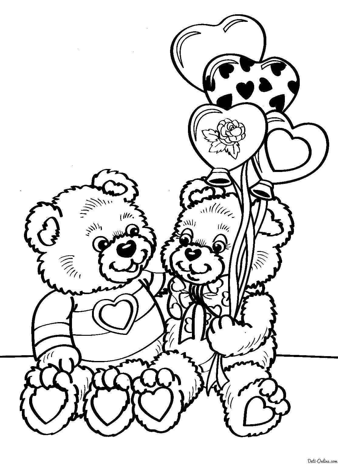 Coloring Bears with balloons. Category Valentines day. Tags:  the bears, balls, coloring books.