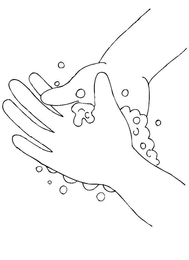 Название: Раскраска Мытье рук с мылом. Категория: Умываемся. Теги: руки, мыло.