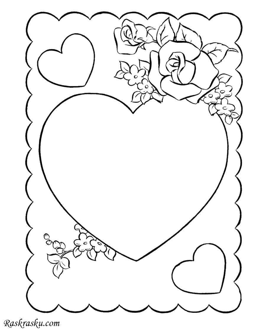 Название: Раскраска Открытка средце. Категория: день святого валентина. Теги: розы, сердце, открытка, раскраски.