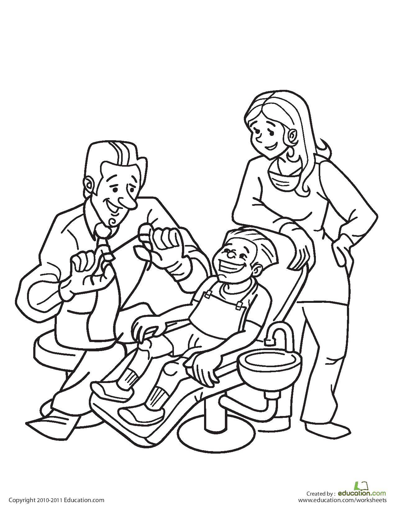Coloring Baby at the dentist. Category The care of teeth. Tags:  the boy, floss, mom.