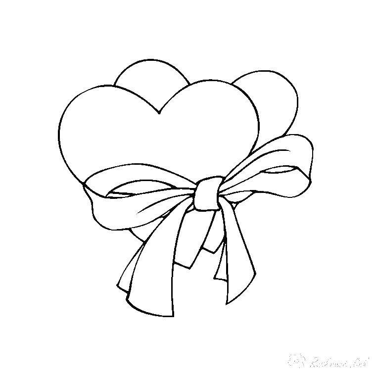 Название: Раскраска Сердца с лентой. Категория: день святого валентина. Теги: сердца с лентой, раскраски.