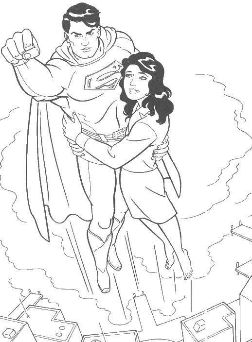 Название: Раскраска Супермен и его девушка. Категория: Люди икс. Теги: супермен, девушка, плащ.