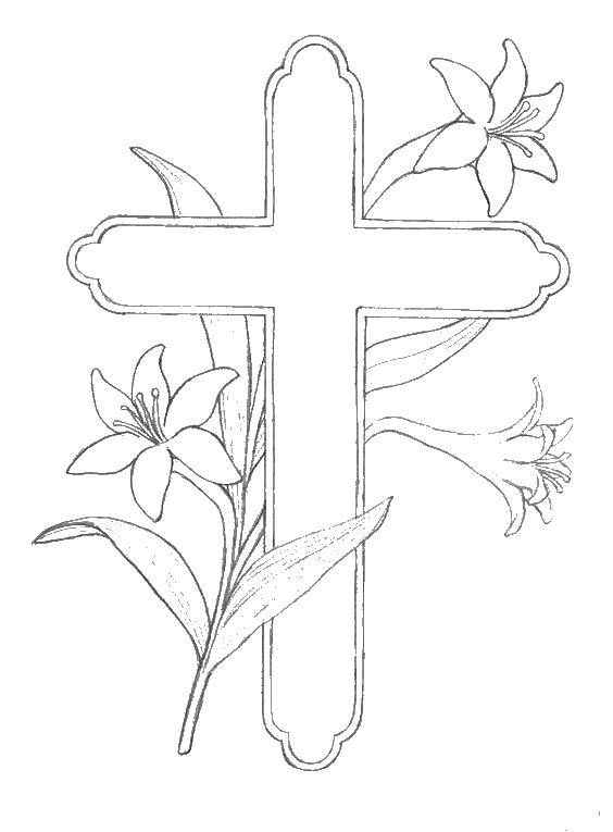 Название: Раскраска Цветы и крест. Категория: Крест. Теги: крест, цветы.
