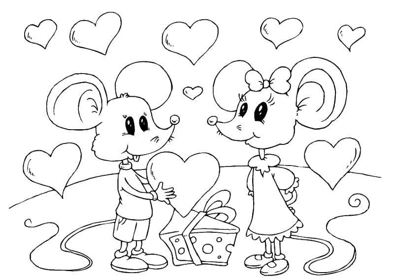 Coloring Love mice. Category Valentines day. Tags:  Valentines day, love, heart.