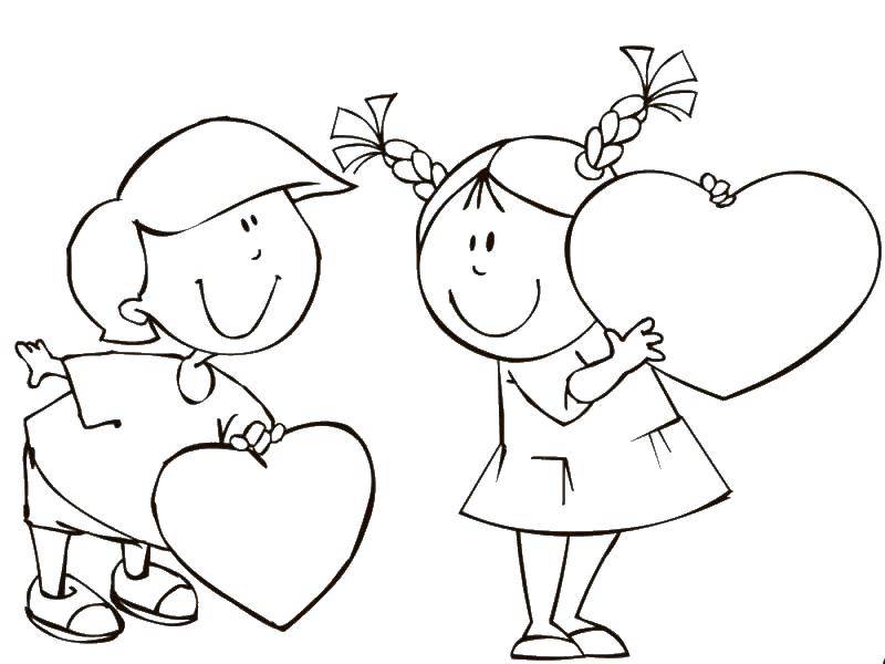 Coloring Lovers with hearts. Category Valentines day. Tags:  Valentines day, love, heart.
