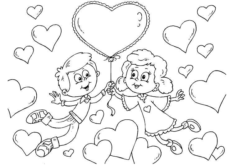 Название: Раскраска Влюблённые держатся за руки. Категория: день святого валентина. Теги: День Святого Валентина, любовь, сердце.