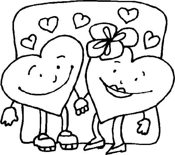 Название: Раскраска Влюблённые сердечки держатся за руки. Категория: день святого валентина. Теги: День Святого Валентина, любовь, сердце.
