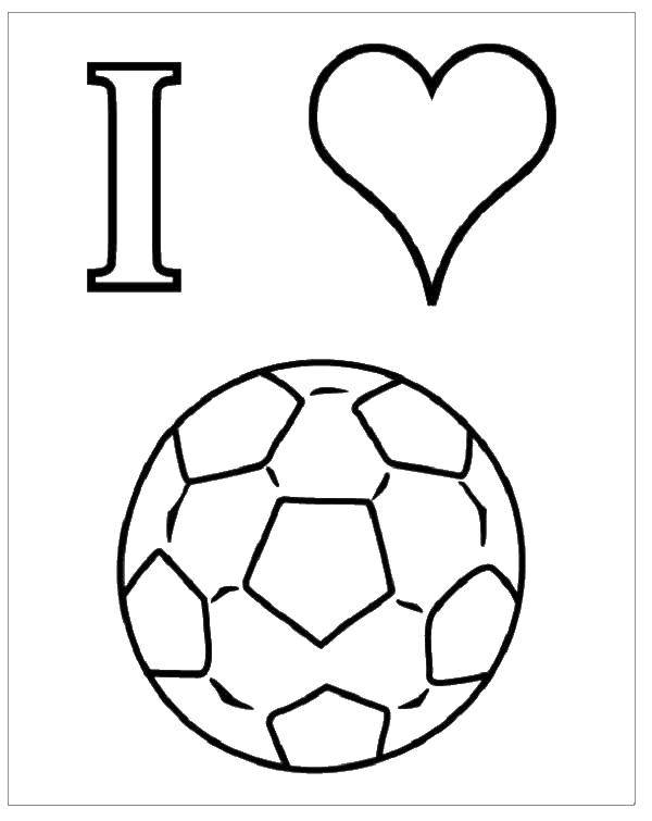Название: Раскраска Я люблю футбол. Категория: Футбол. Теги: надпись, сердце, мяч.