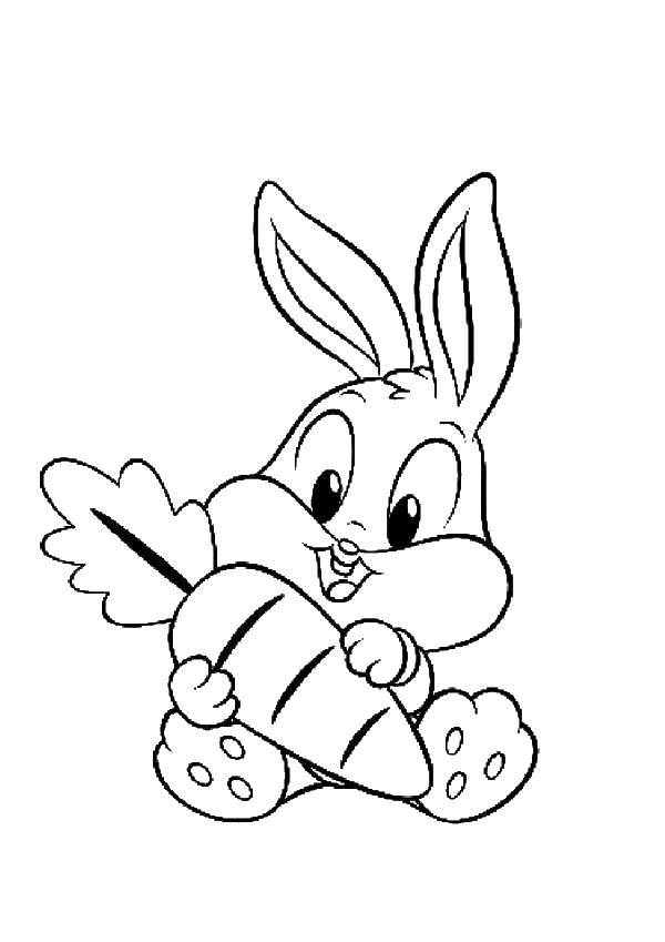 Coloring Hare with carrot. Category the rabbit. Tags:  rabbit, carrot.