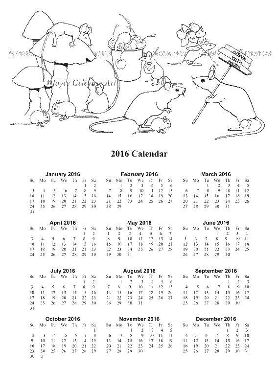 Название: Раскраска 2016 календарь. Категория: Календарь. Теги: календарь, месяца.