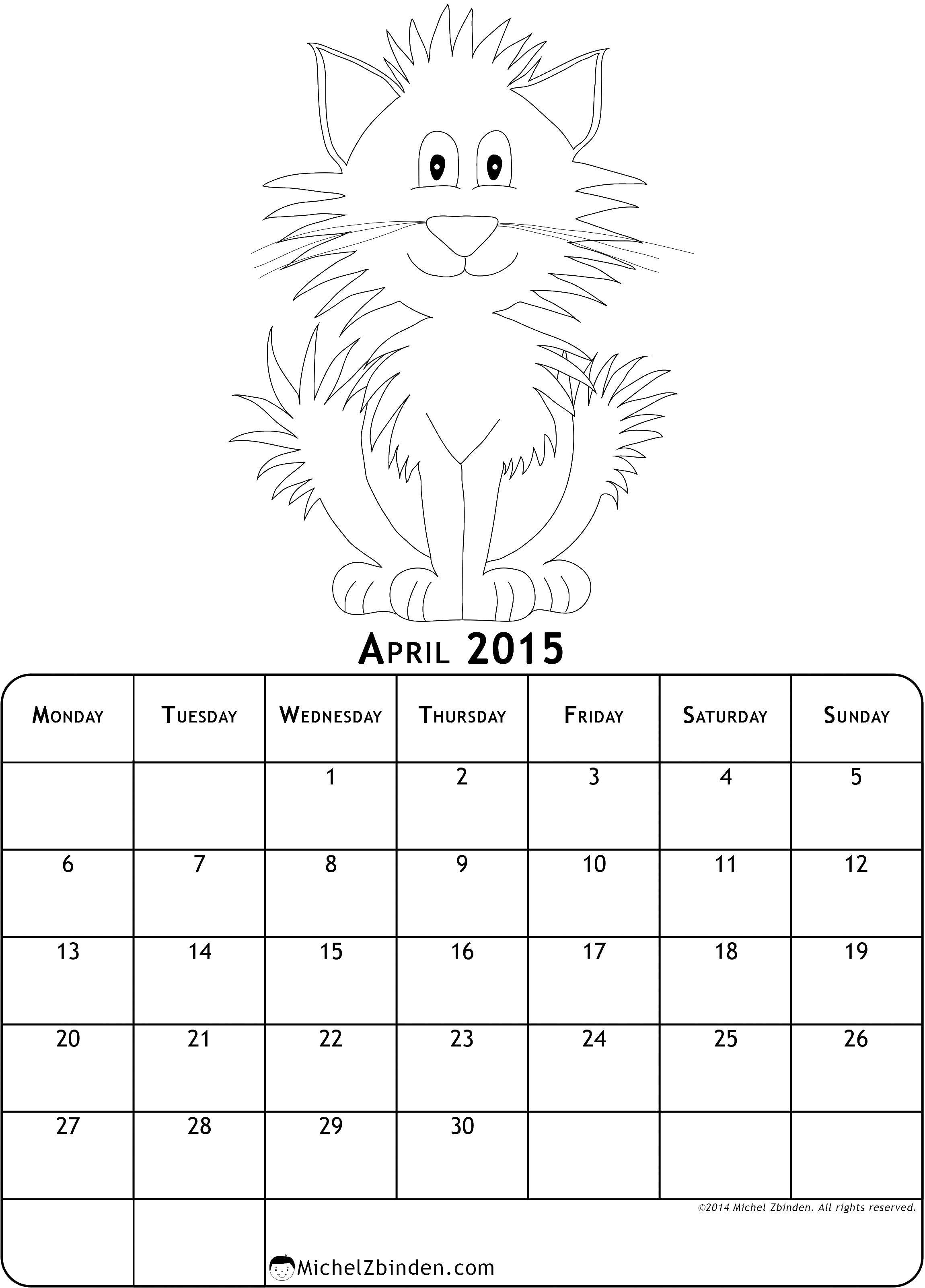 Coloring April and cat. Category Calendar. Tags:  April, cat.