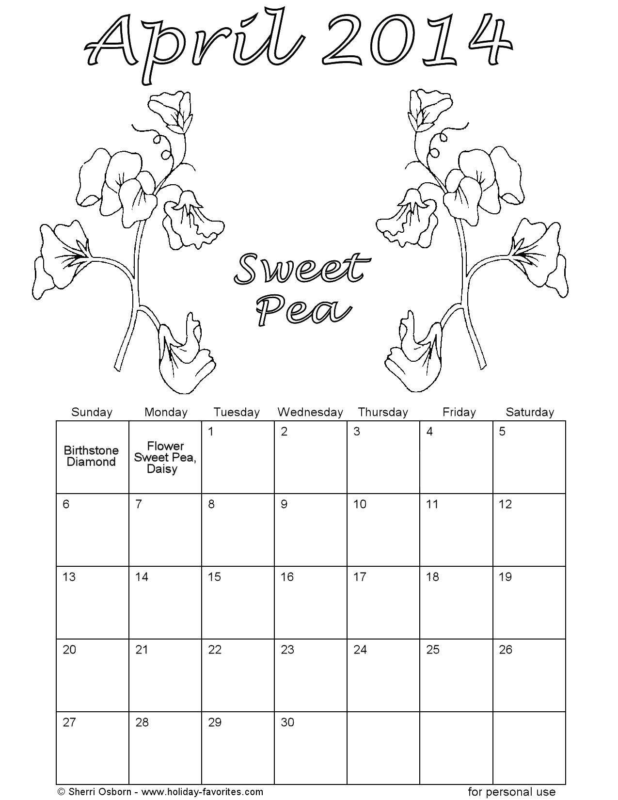 Coloring April and flowers. Category Calendar. Tags:  April flowers.