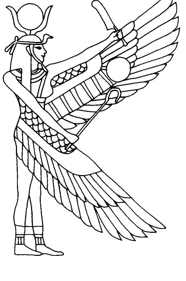 Название: Раскраска Богиня древнего египта с крыльями. Категория: Египет. Теги: боги, древнего египта , с крыльями.