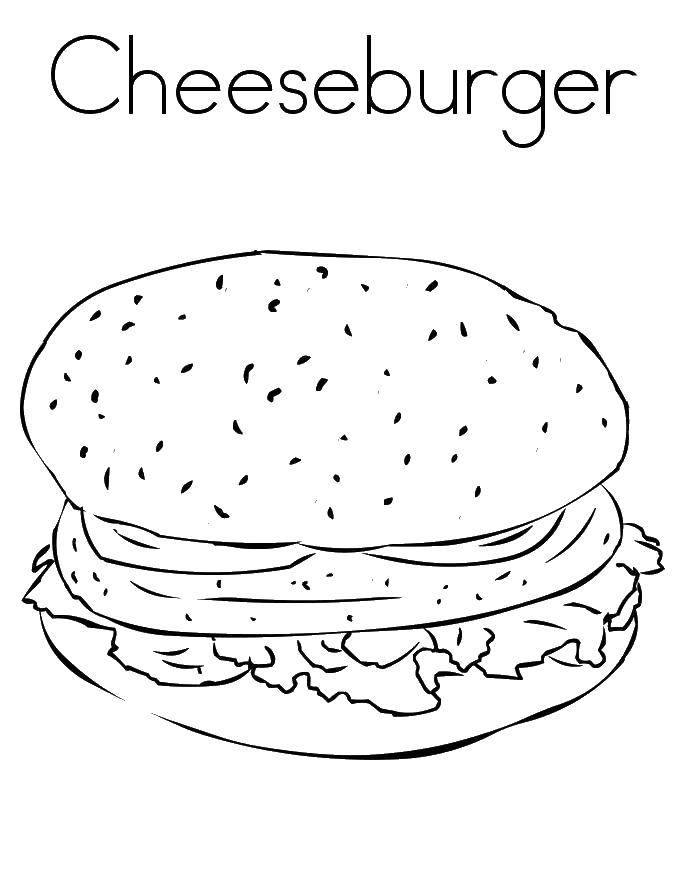 Coloring Cheeseburger with cheese. Category the food. Tags:  ciboule, cheese, bread.