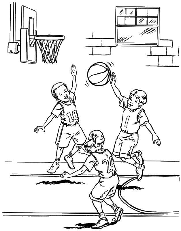 Coloring Children play basketball. Category basketball. Tags:  basketball, children.