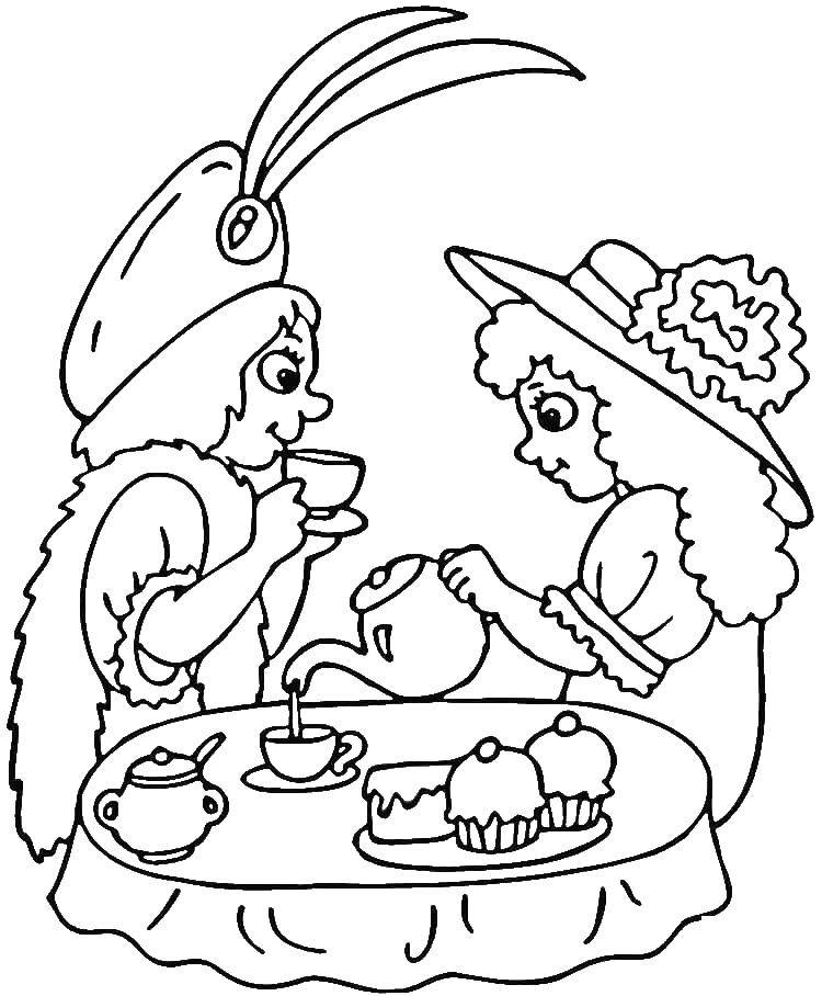 Coloring Girls drink tea. Category coloring. Tags:  girl , tea.