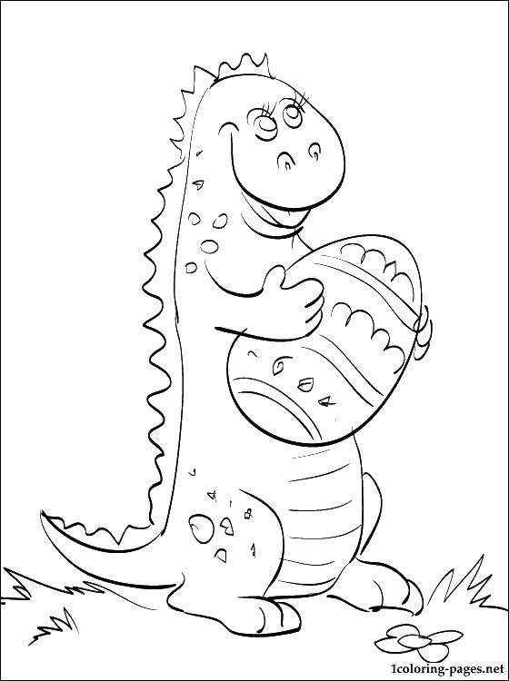 Название: Раскраска Динозавр держит яйцо. Категория: динозавр. Теги: динозавр, яйцо.