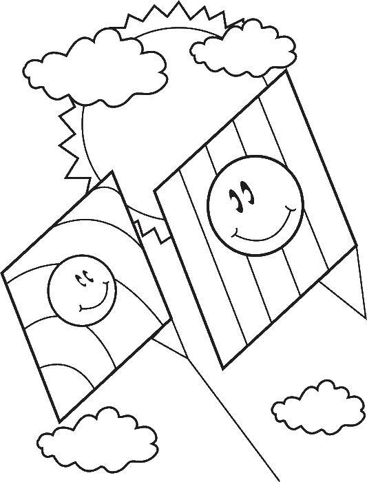 Coloring Two of the kite and the sun. Category a kite. Tags:  the serpent, the sun, smiles, clouds.